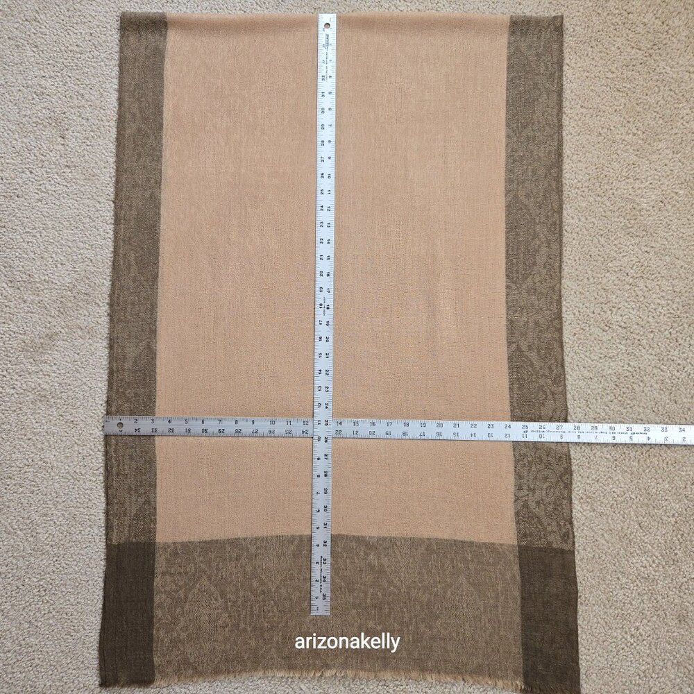 NWOT Cashmere Jacquard Lightweight Scarf Tan and Brown - Picture 9 of 12